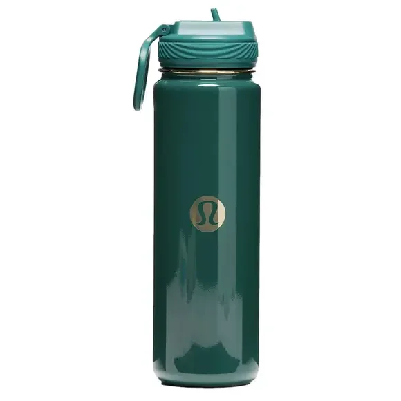Lululemon SOLD OUT Back To Life Sport Bottle 24 oz Straw Lid. Emerald and Gold. - Picture 2 of 3